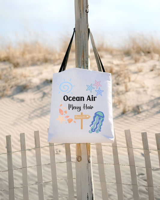 Ocean Air, Messy Hair Tote Bag, Beach Bag, Travel Bag, or Vacation Bag