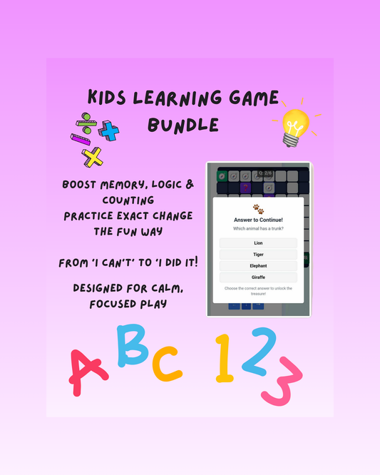 Kids Learning Game Bundle: Memory Match, Money Math, Maze Quiz (Instant Download)