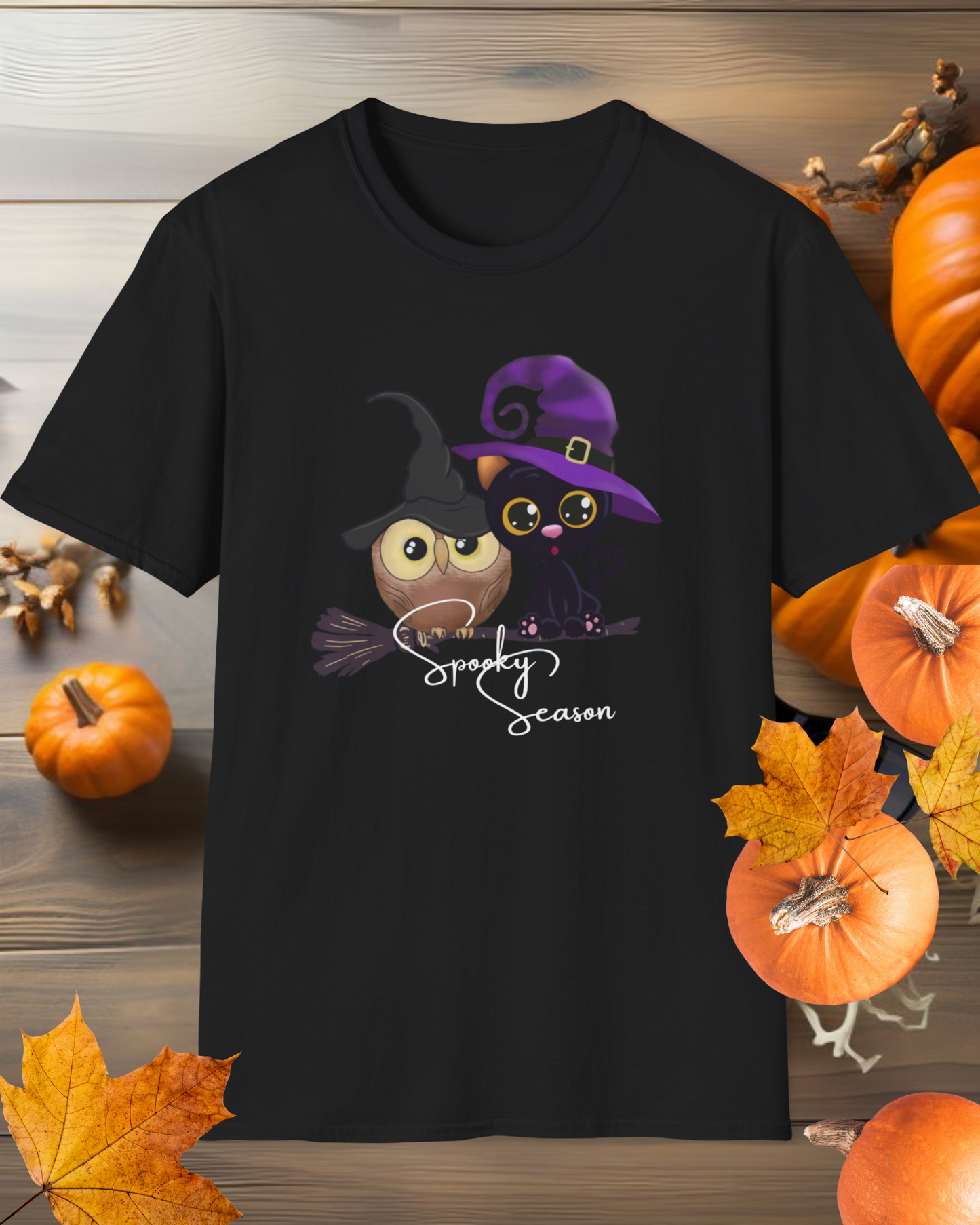 Whimsical Halloween T-Shirt, Cat and Owl Design, Cute Unisex Tee, Perfect for Halloween Parties, Trick or Treating, Gift Idea