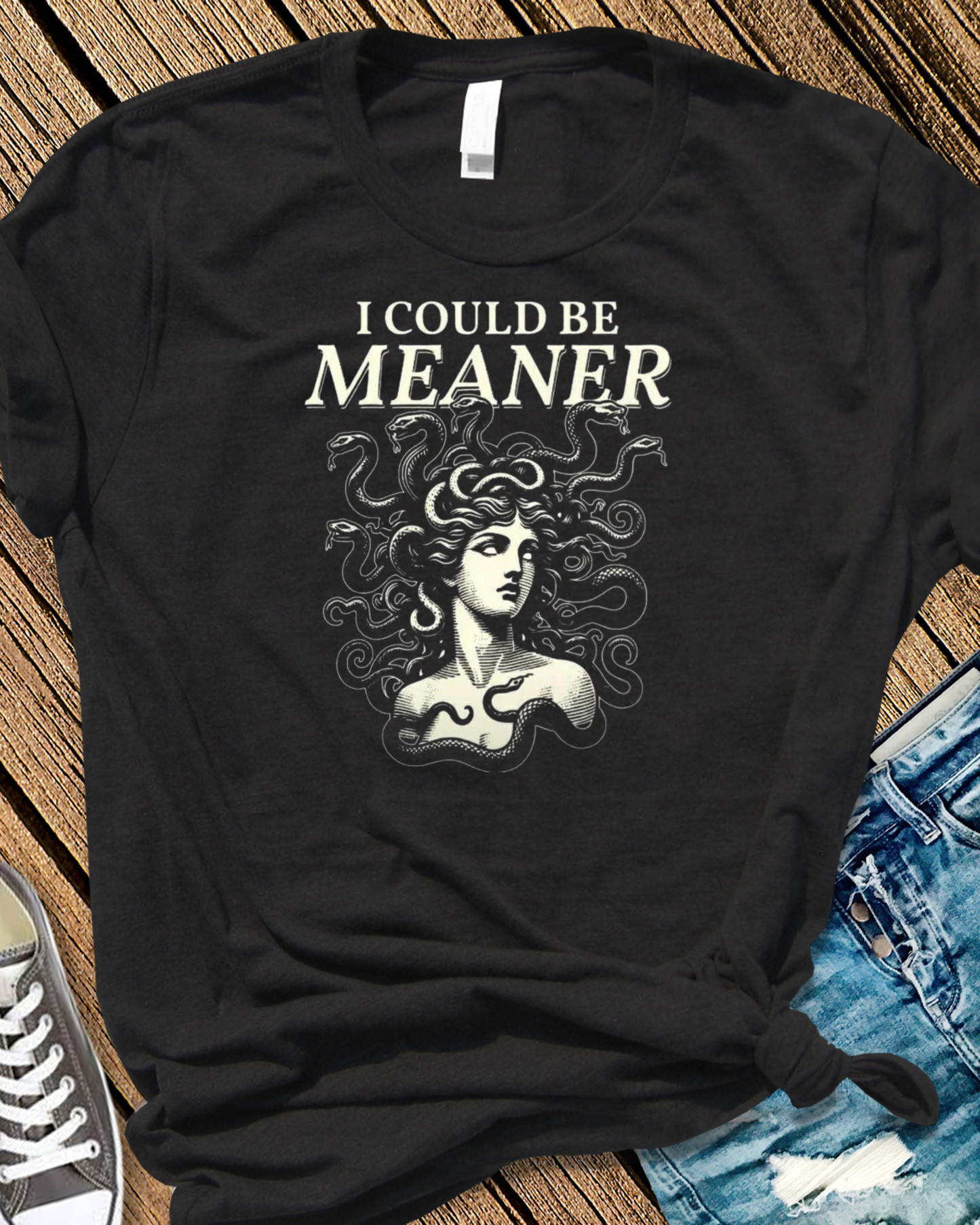 Medusa-Inspired Graphic Unisex T-Shirt, I Could Be Meaner Tee, Halloween Apparel, Mythology Lover Shirt, Unique Gift for Her **FREE SHIPPING
