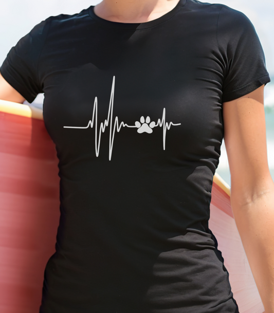 Heartbeat Paw Print Women's T-Shirt, Dog Lover, Dog Mom Tee