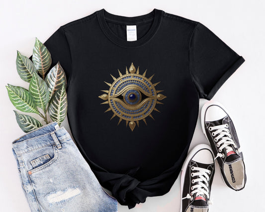 Evil Eye Women's Short Sleeve T-Shirt,  Gold Eye Shirt, Gift for Her, Greek key,  Evil Eye Fashion