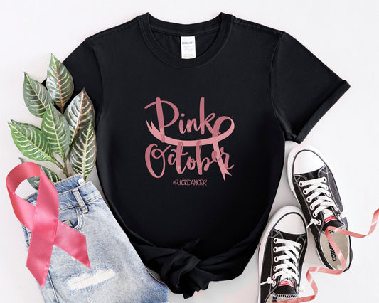 Pink October Breast Cancer Awareness Tshirt, Fuck Cancer Shirt,  Fight Cancer Shirt, Cancer Support T-Shirt, Breast Cancer Gifts