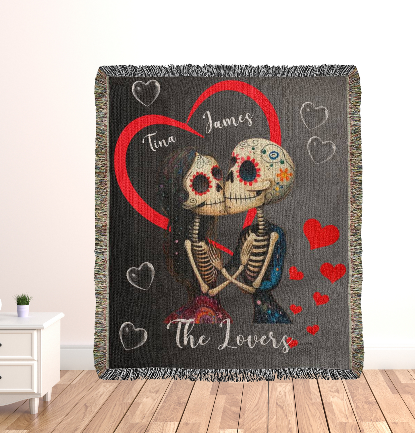 "Personalized Woven Throw Blanket  - The Lovers Design."