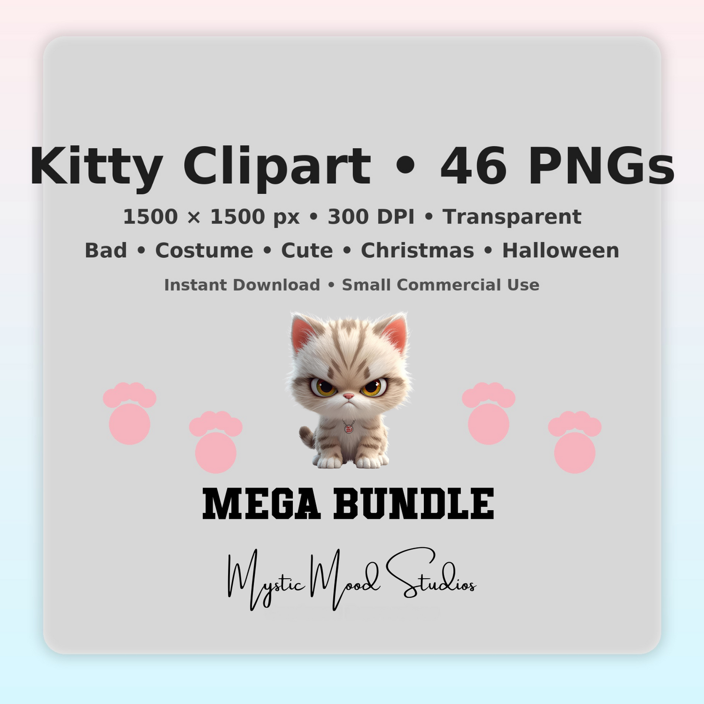 Kitty Clipart – 46 PNGs (Bad, Costume, Cute, Christmas, Halloween) Cat Stickers  Transparent