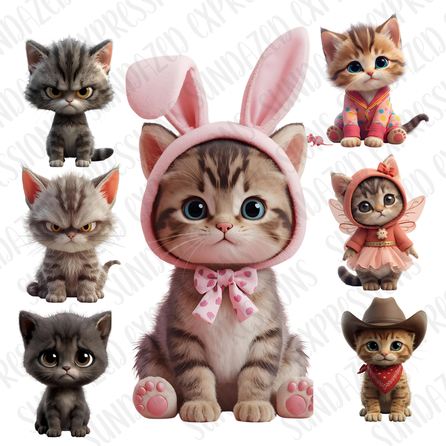Kitty Clipart – 46 PNGs (Bad, Costume, Cute, Christmas, Halloween) Cat Stickers  Transparent