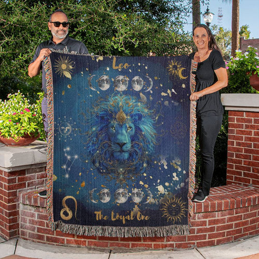 🦁 Embrace the Cosmic Comfort: Introducing Our Luxurious Leo Zodiac Woven Throw Blanket! 🌟✨