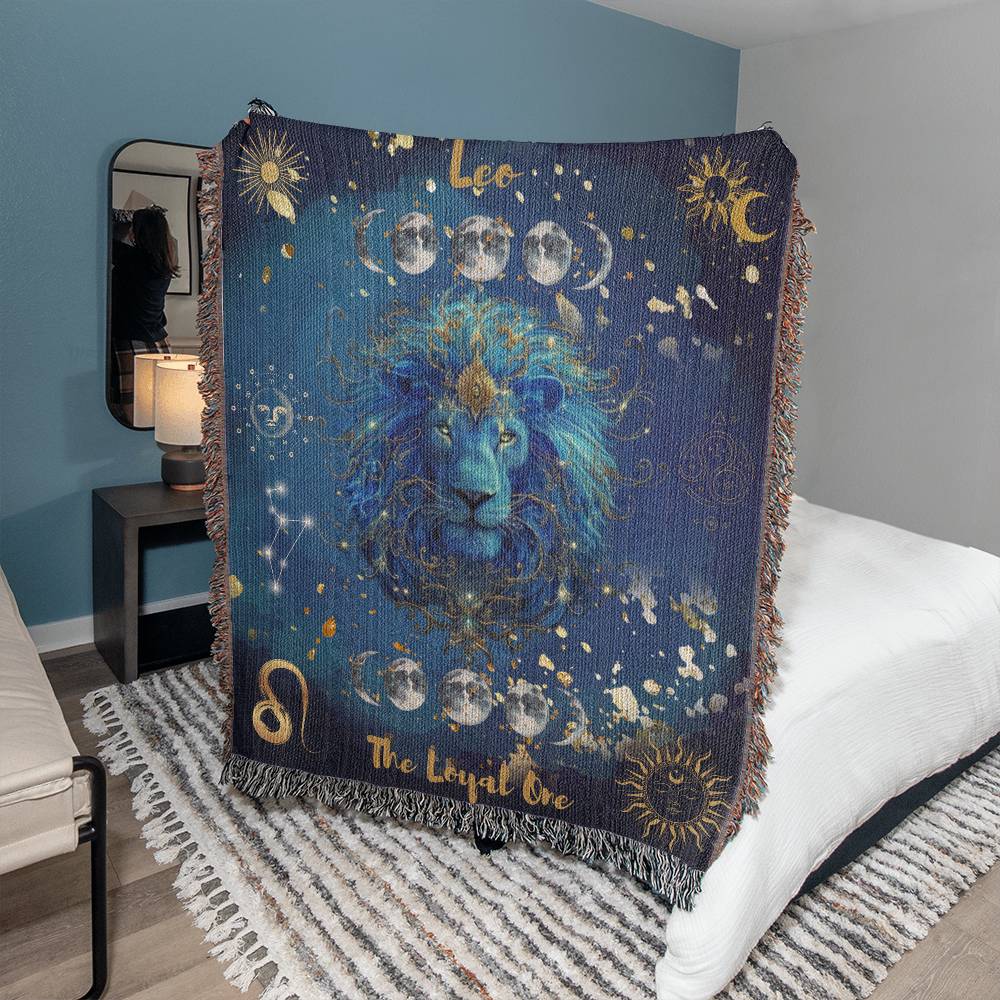 🦁 Embrace the Cosmic Comfort: Introducing Our Luxurious Leo Zodiac Woven Throw Blanket! 🌟✨