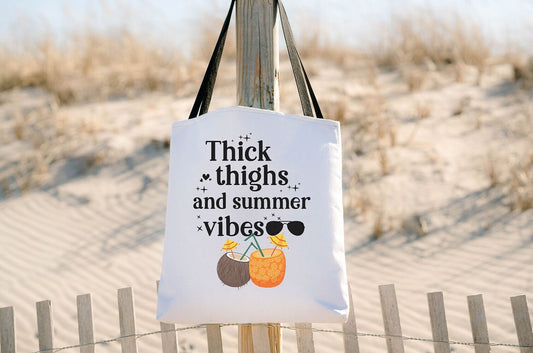 Thick Thighs and Summer Vibes Beach Tote, Summer Fun Beach Bag, 3 Sizes