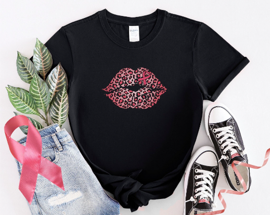 Breast Cancer Awareness  Lips T-shirt, Cheetah Lips Shirt, Gift for her,  Warriors T-shirt, Survivor T-shirt