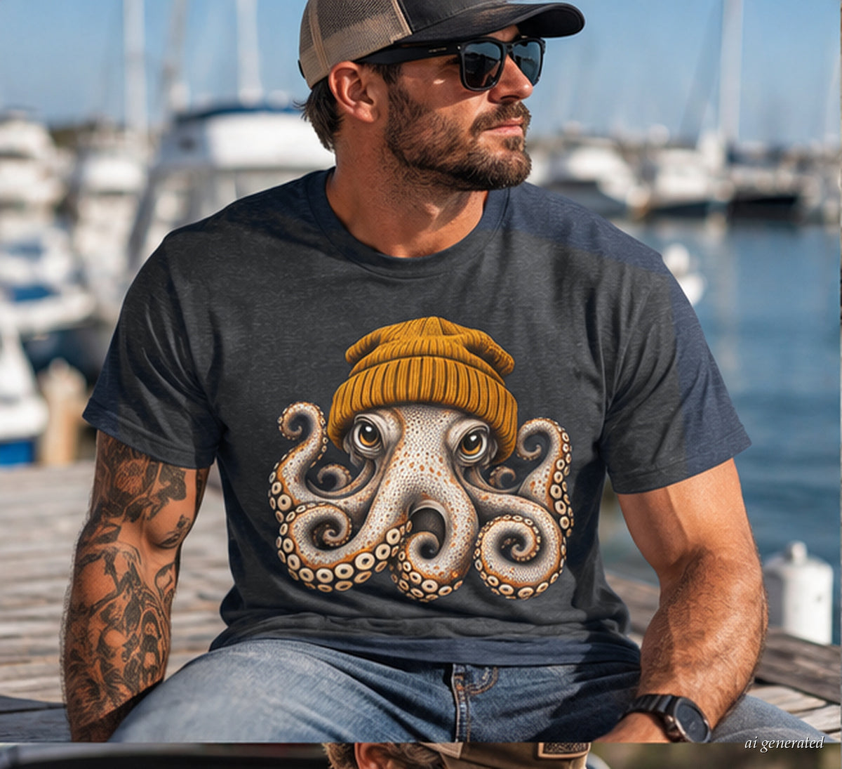 Octopus Beanie Graphic T-Shirt | Funny Coastal Ocean Tee