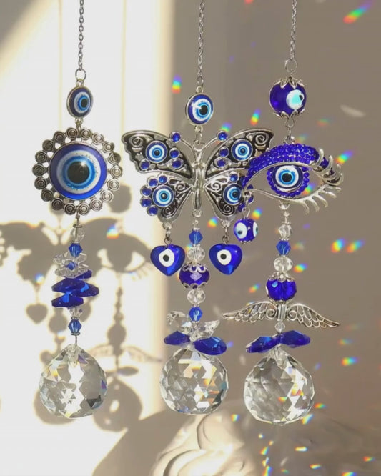 1pcs Evil Eye Suncatchers with Crystal Prism Balls for Window Hanging Sun Catcher Decor Blue Eyes Suncatcher Rainbow Maker Penda