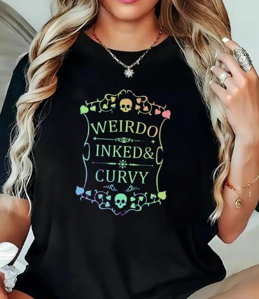 Weirdo Inked & Curvy Holographic Gothic Shirt | Alternative Aesthetic Skull Tee for Tattooed Babes