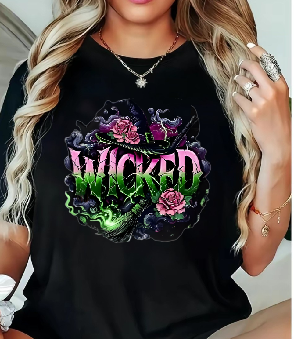Wicked Witch Shirt for Women – Gothic Witchy Tee with Roses & Broomstick | Halloween Aesthetic T-Shirt