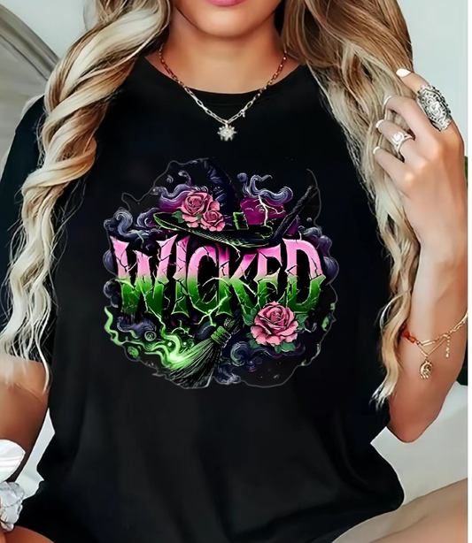 Wicked Witch Shirt for Women – Gothic Witchy Tee with Roses & Broomstick | Halloween Aesthetic T-Shirt