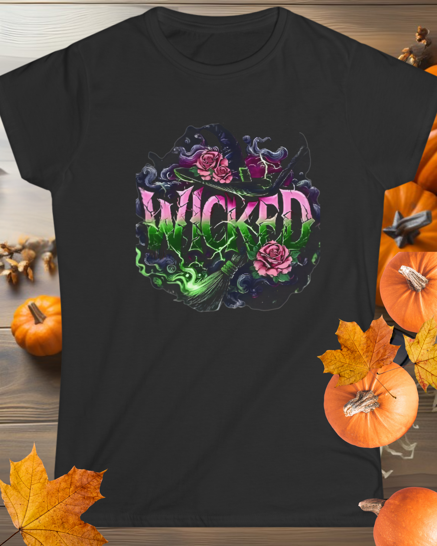 Wicked Witch Shirt for Women – Gothic Witchy Tee with Roses & Broomstick | Halloween Aesthetic T-Shirt