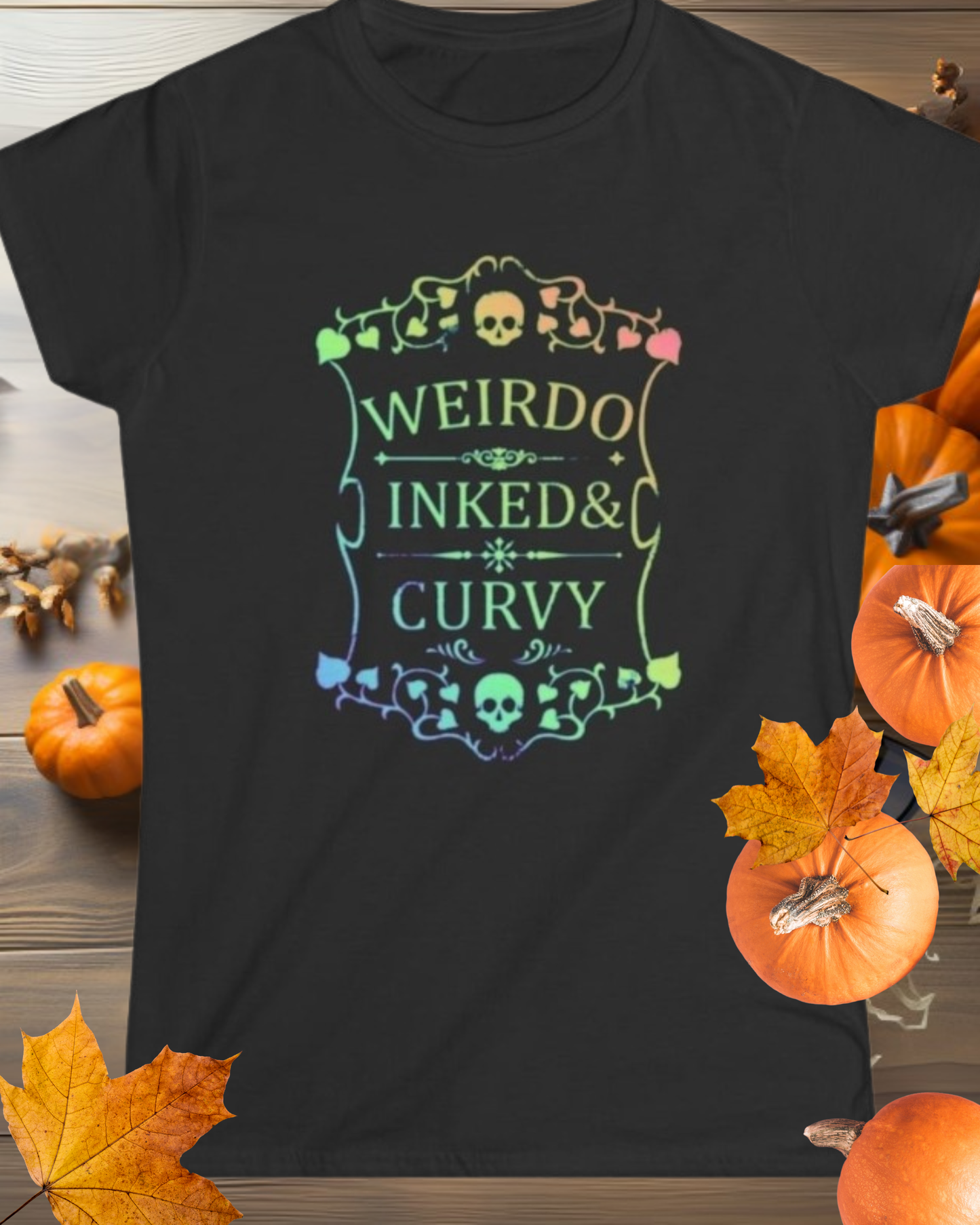 Weirdo Inked & Curvy Holographic Gothic Shirt | Alternative Aesthetic Skull Tee for Tattooed Babes
