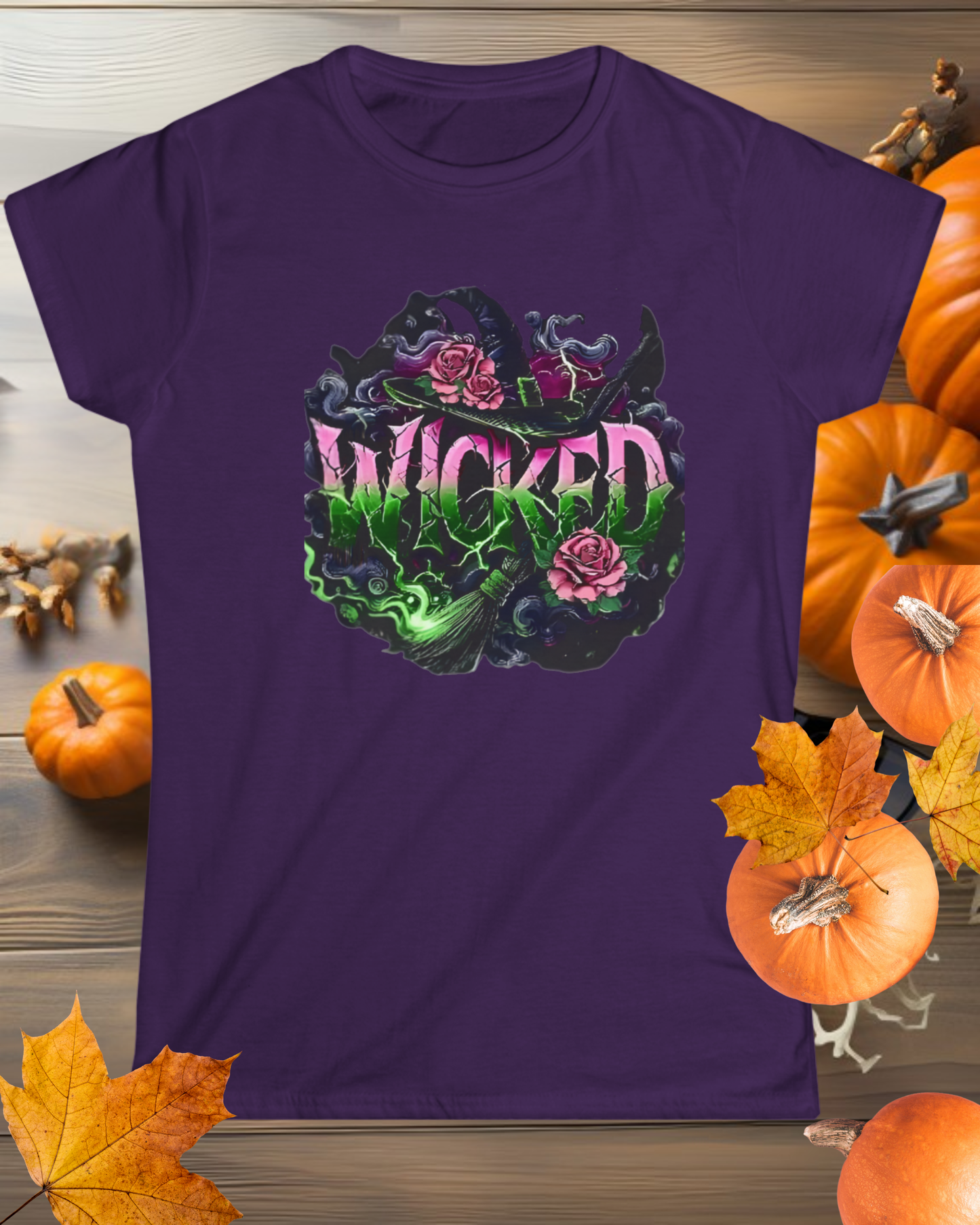 Wicked Witch Shirt for Women – Gothic Witchy Tee with Roses & Broomstick | Halloween Aesthetic T-Shirt