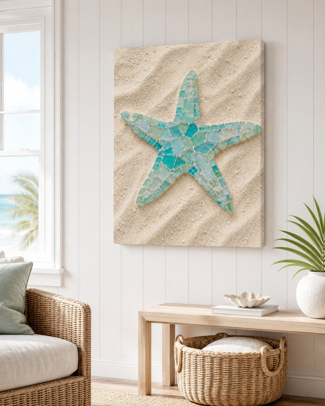 Sea glass starfish stretched canvas, AI-generated mockup