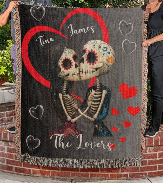 "Personalized Woven Throw Blanket  - The Lovers Design."