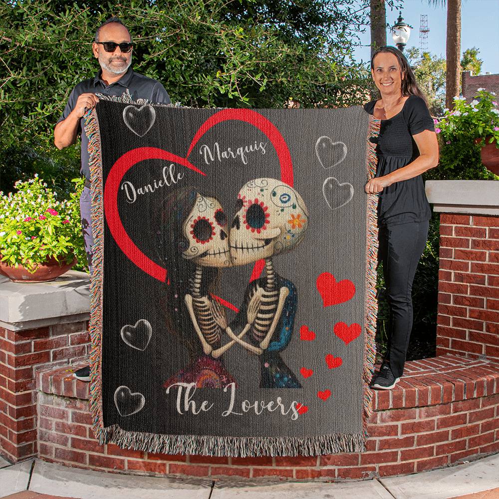 "Personalized Woven Throw Blanket  - The Lovers Design."