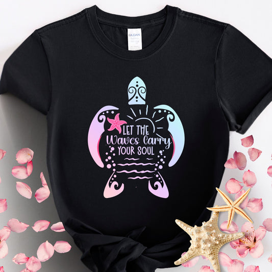 Ocean-Inspired Women's Softstyle Tee, Let the Waves Carry Your Soul Shirt, Beach Lover Gift, Boho Vibes Top, Summer Essentials, [...]